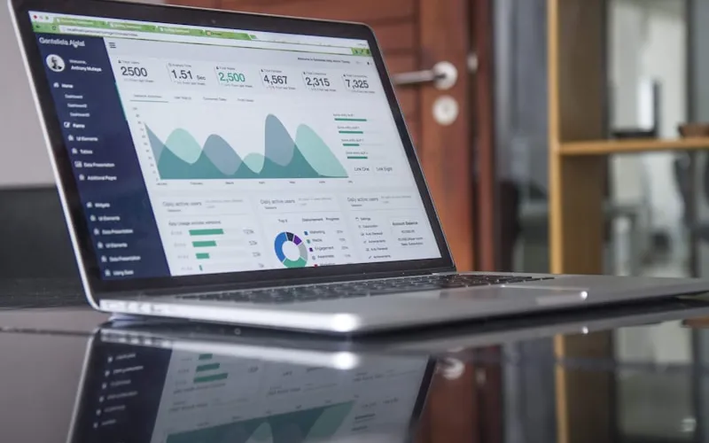SEO analytics and traffic charts on laptop screen
