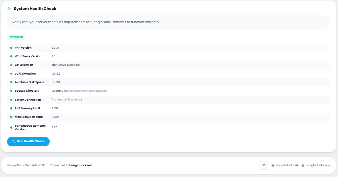 Site Health checklist panel